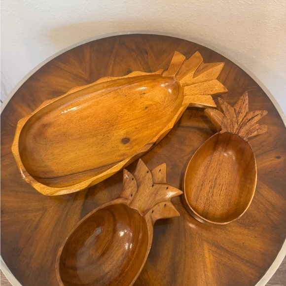 3 MCM Pineapple Shaped Mimosa Wood Serving Bowls - Picture 6 of 15